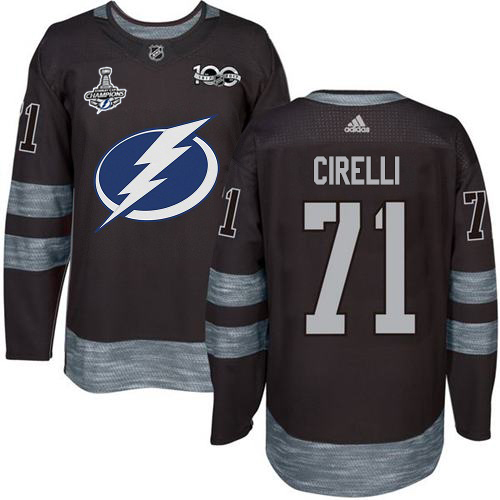 Men Adidas Tampa Bay Lightning #71 Anthony Cirelli Black 1917-2017 100th Anniversary 2020 Stanley Cup Champions Stitched NHL Jersey->tampa bay lightning->NHL Jersey
